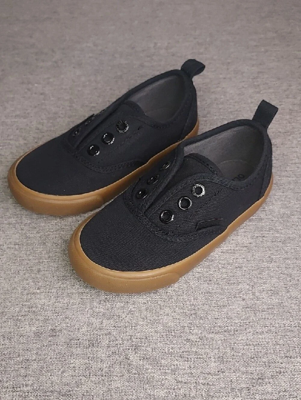Old Navy Black Canvas Slip-On Sneakers Brown Gum Sole Unisex Toddler Shoe Size 7